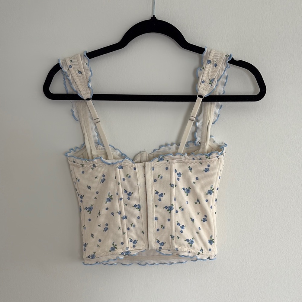 Cream Ruffled Bustier Crop Tank Top - Picture 3 of 3